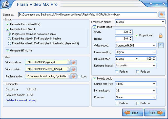 export settings